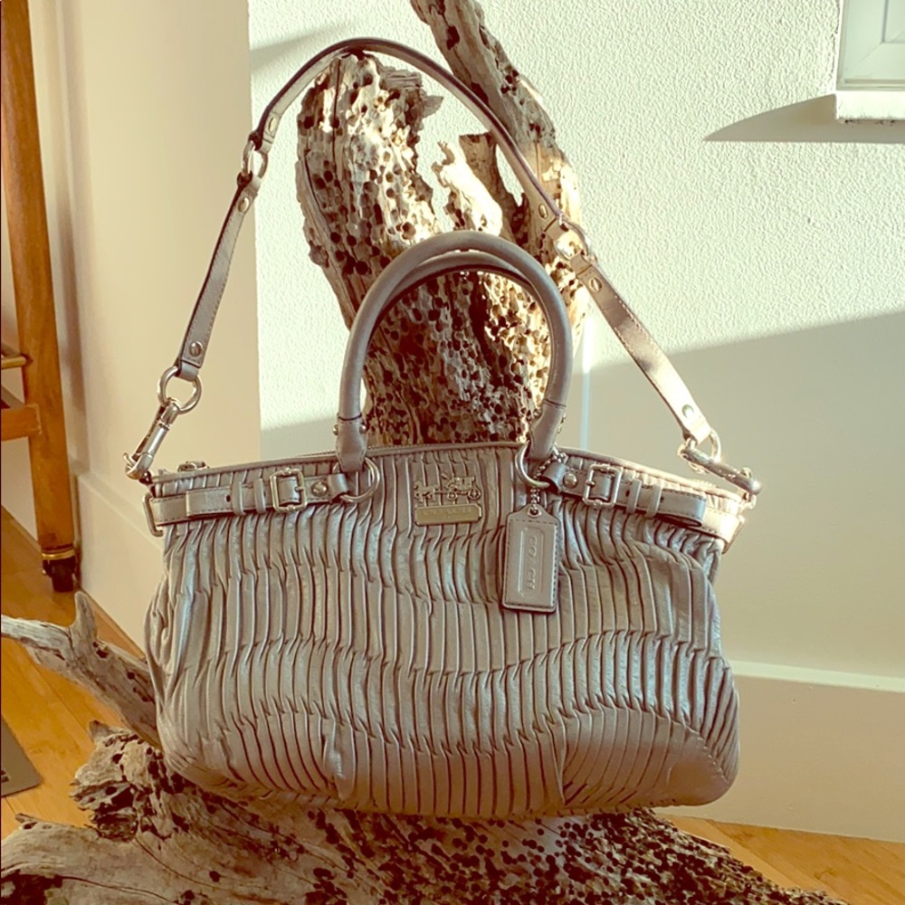 COACH Metallic Leather Pewter Satchel